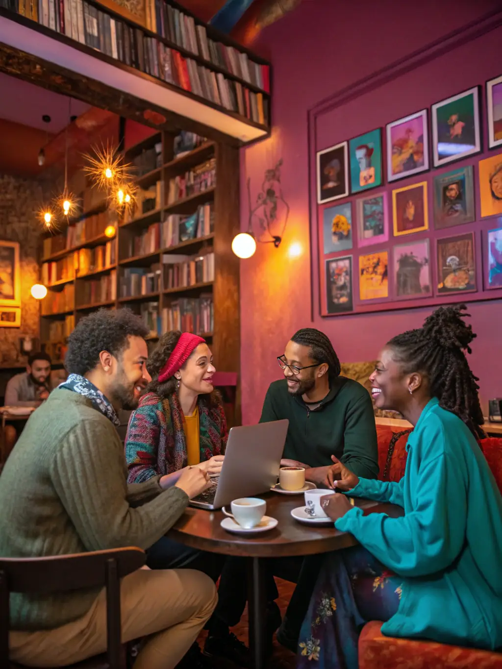 A photo of an international literary exchange program facilitated by VO/VF, showing writers from different countries collaborating on a project.