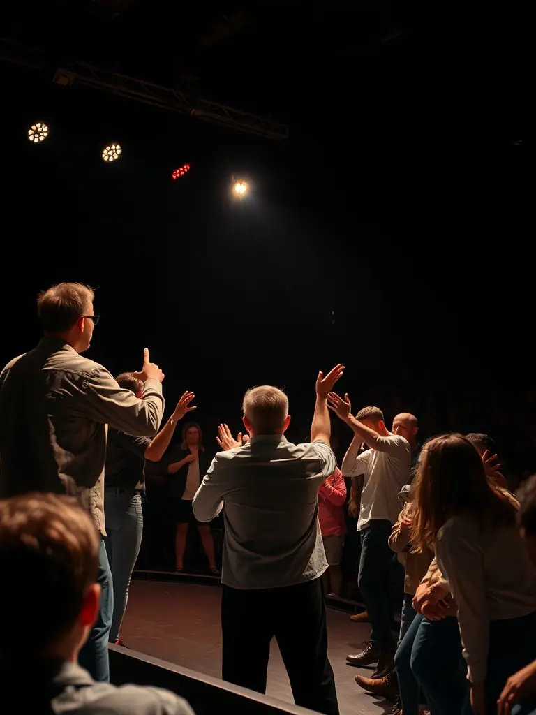 A picture of a VO/VF ASSOCIATION-supported theatrical performance, showcasing actors in costume on stage during a literary adaptation.